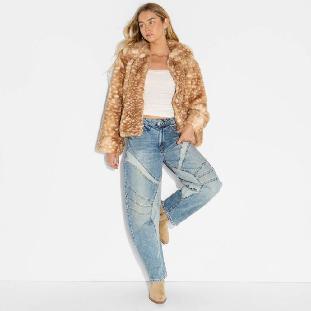 Women's Faux Fur Jacket - Wild Fable Tan Deer Hide XL
